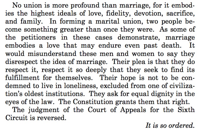 Supreme Court decision on same-sex marriage.